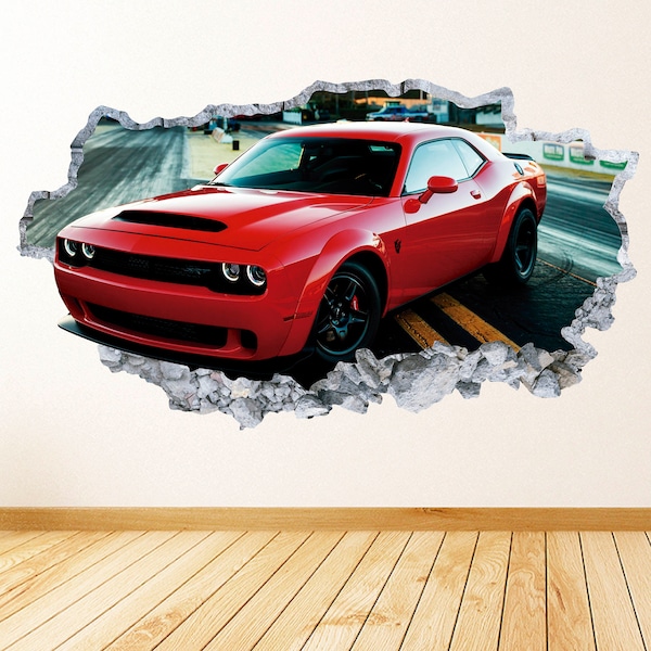 Challenger voiture Wall Sticker 3D brisé course Muscle Car Wall Art Sticker vinyle