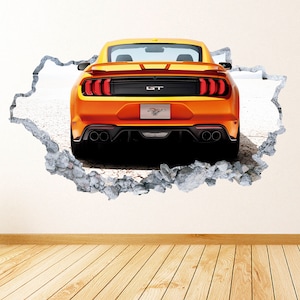 Mustang GT Wall Decal Smashed Racing Car Muscle Car Wall Art Vinyl Decor Sticker image 1