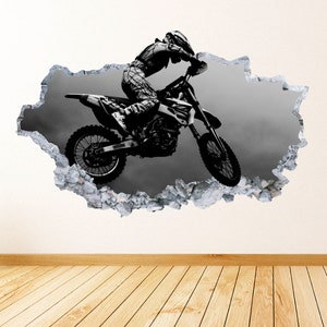 Motocross Smashed Wall Decal Art Motorcycle Extreme Sports Kids Vinyl Wall Sticker