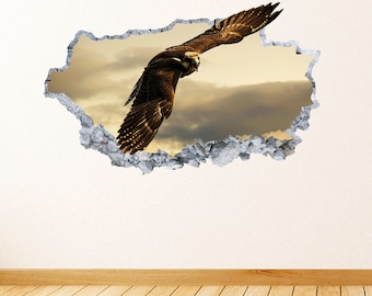 Fliegende Hawk Wandtattoo zerschlagen Beton Wand Kunst Aufkleber Hawk Adler Tier Wand Dekor Schlafzimmer Vinyl Wandtattoo