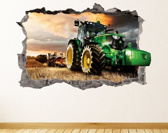 John Deere groen 3D kunst aan de trekker muur Decal Stickers Vinyl Wall Decor