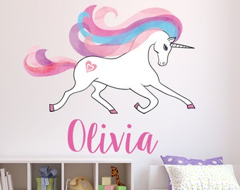 Custom Name Wall Decal - Magical Unicorn Wall Art - Girls Nursery Vinyl Wall Decor