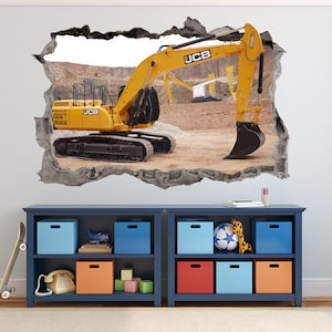 Excavator Wall Decal 3D Art Stickers Construction Truck Wall Decor