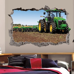 Tractor Wall Decal 3D Art Stickers John Deere Farm Tractor Vinyl Wall Decor