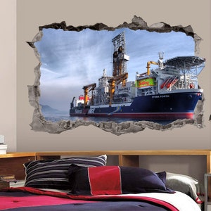 Nave cargo arte 3D decalcomania della parete decorazione della parete adesivi in vinile