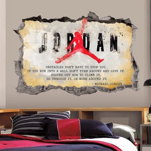 Michael Jordan Wall Art Decal 3D Smashed Jordan Quote Vinyl Wall Decor