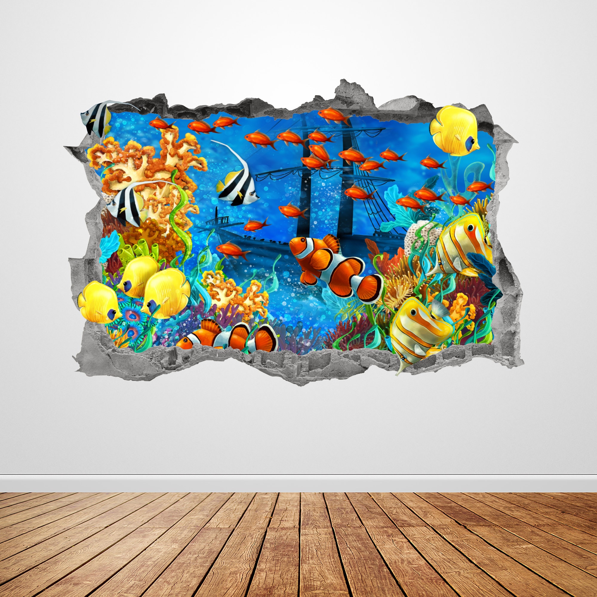 Aquarium Wall Decal Smashed 3D Graphic Animals Under the Ocean - Etsy