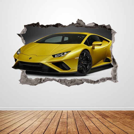 Buy Lamborghini Wall Decal Smashed 3D Graphic Yellow Racing Car