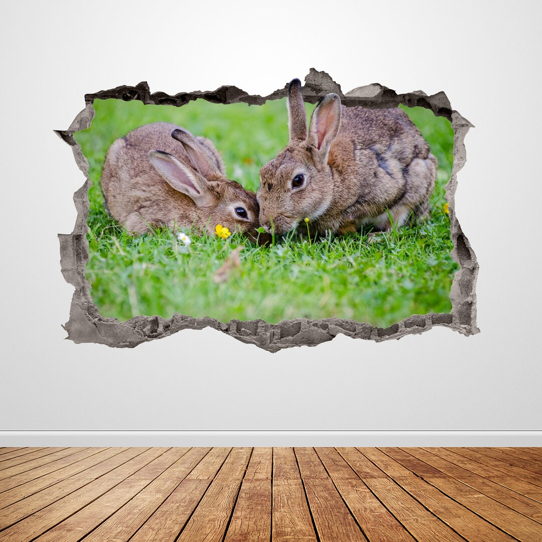 Rabbits Wall Decal Smashed 3D Graphic Animal Wall Sticker Art Mural ...