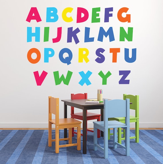 Abc Wall Art Decal Kids Playroom Classroom Wall Decals Etsy