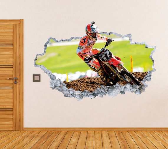 Motocross aplastado pared calcomanía arte motocicleta pared decoración  niños dormitorio vinilo pared pegatina -  México