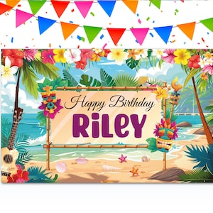 Hawai Custom Birthday Banner, Hawaiian Birthday Banner, Tropical Beach Birthday, Banners Kids Birthday Decor, Custom Birthday Backdrop