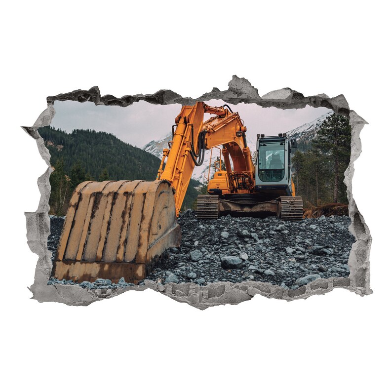 Excavator Wall Decal Smashed 3D Graphic Construction Trucks Etsy