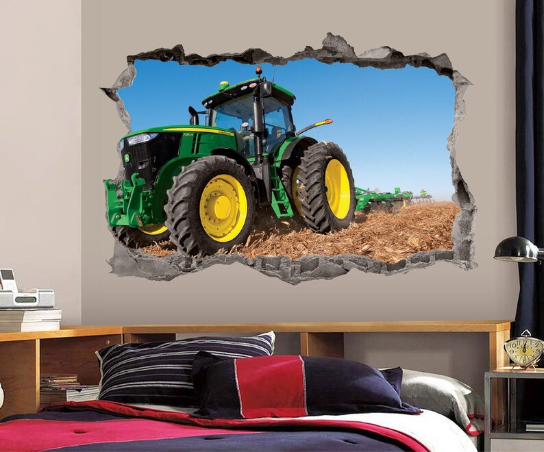Green Tractor Wall Decal 3D Art Stickers John Deere Vinyl Wall Etsy