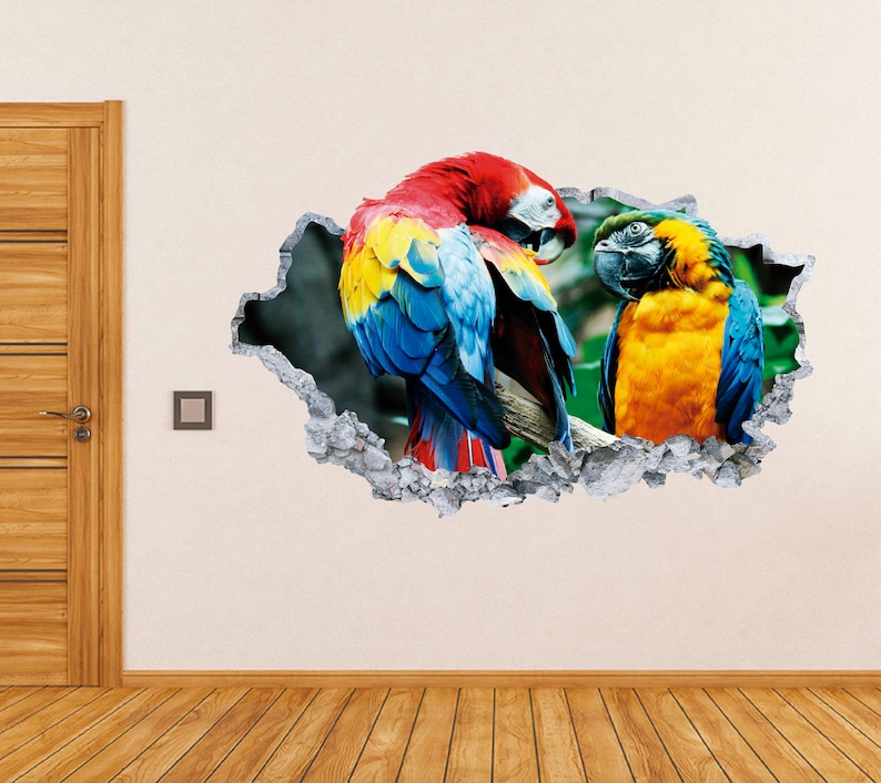 Macaws Smashed 3D Wall Decal Tropical Animal Vinyl Decor Sticker