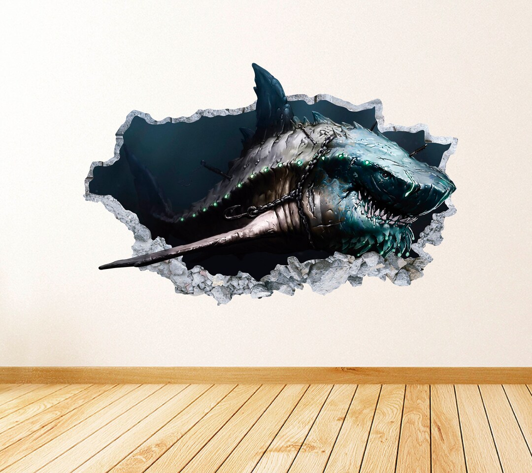 Robot Shark Smashed 3D Wall Decal Great White Shark Animal Wall Art ...