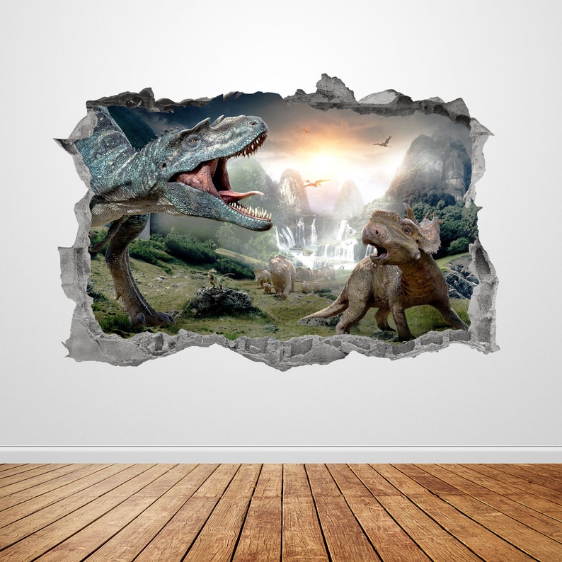 Jurassic World Wall Decal Smashed 3D Graphic Dinosaurs Wall Etsy