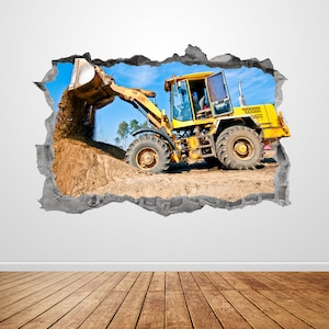 Truck pared calcomanía aplastado 3D gráfico Bulldozer construcción sitio pared arte pegatinas mural cartel niños habitación niños habitación decoración regalo