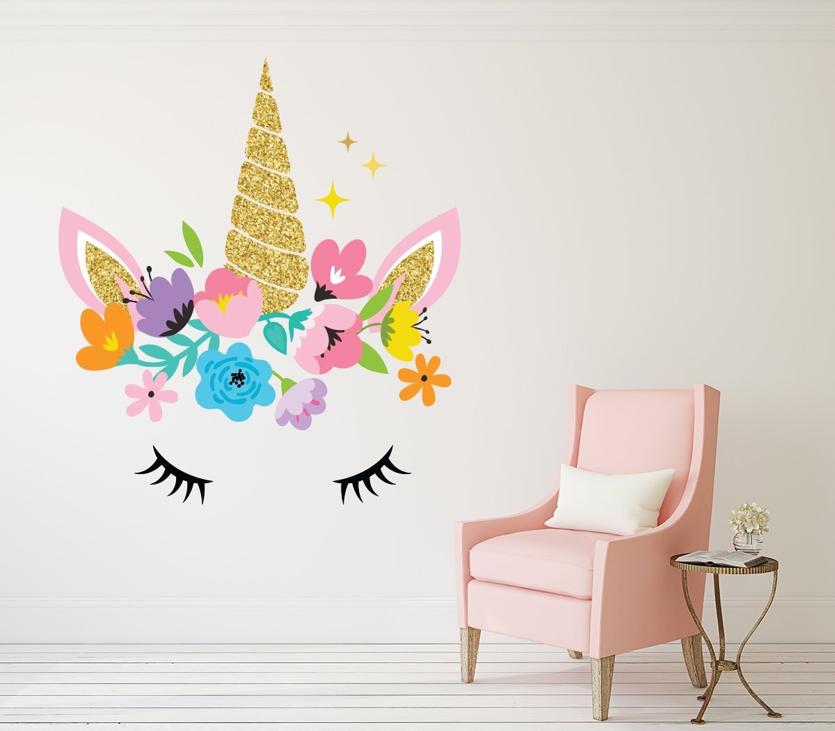 Unicorn Wall Decals Bedroom Wall Decor Girls Wall Decals Unicorn Peel and Stick Removable Wall Decals Watercolour 