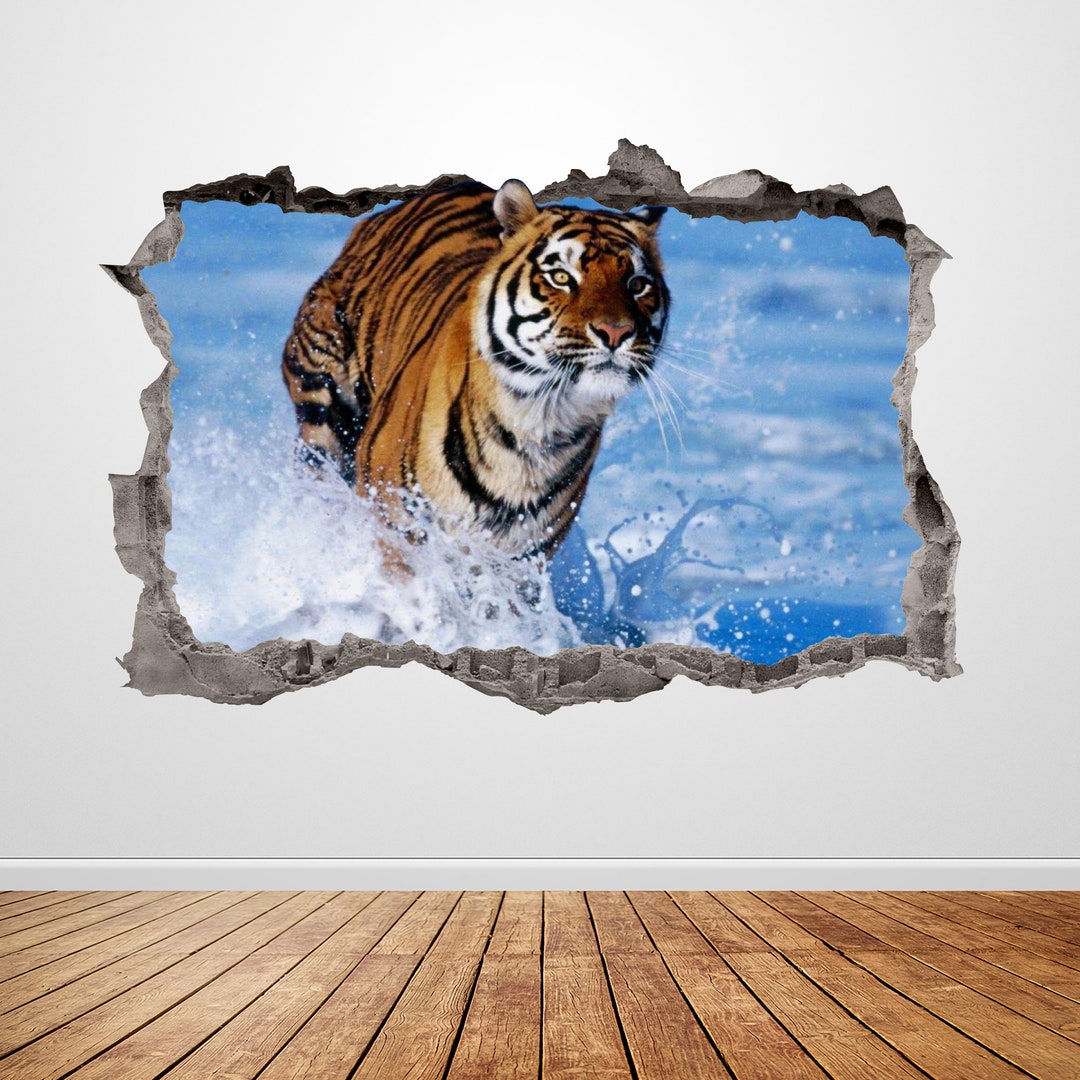 Tiger Wall Decal Smashed 3D Graphic Animal Wall Sticker Art Mural ...