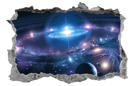 Mural Art Wall Poster Decor Gift Decal Kids Space Etsy Room Bedroom - Stickers Wall 3D Outer Galaxy Graphic Smashed