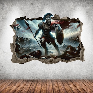 Spartan Warrior Wall Decal Smashed 3D Graphic Roman Empire Wall Decor Art Stickers Poster Mural Kids Room Bedroom Decor Gift