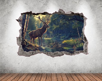 Cervo dipinto Adesivo grafica 3D Caccia animale Cervo Adesivo da parete Arte murale Poster Vinile personalizzato Room Decor Regalo