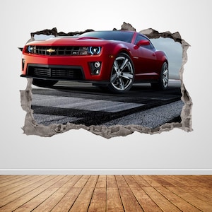 Camaro Wall Decal Smashed 3D Graphic Muscle Car Wall Sticker Art Mural Poster Custom Vinyl Kids Room Decor Gift