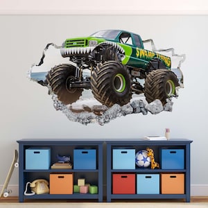 Monster Truck 3D Adesivo Art Decor Adesivo Monster Truck Adesivo da parete verde Art Mural Poster Vinile personalizzato Decorazioni per la camera dei bambini Regalo