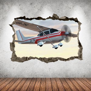 Airplane Vintage Wall Decal 3D AI Graphic Wall Art Sticker, Wall Decor, Airplane Wall Sticker Mural Poster Custom Vinyl Kids Bedroom Gift