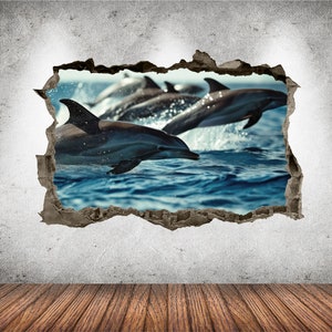 Dolphins Decal 3D AI Graphic Wall Art Sticker, Wall Decor, Sealife Dolphins Wall Sticker Mural Poster Custom Vinyl Kids Bedroom Gift
