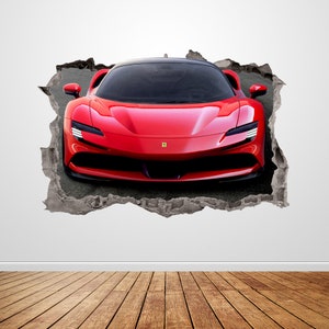Ferrari Wall Decal Smashed 3D Graphic Racing Car Wall Art Sticker Mural Poster Home Boys Kids Room Decor Cadeau