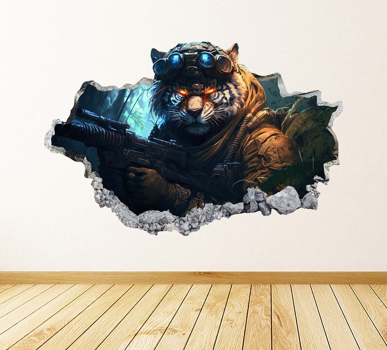 Soldier Tiger 3D Wall Decal Art Decor Sticker Warzone Wall Sticker Art ...