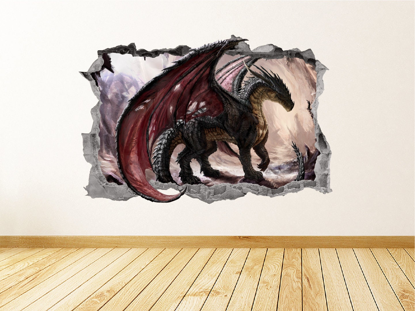 Dragon Wall Decal Smashed 3D Graphic Wall Art Stickers Mural - Etsy