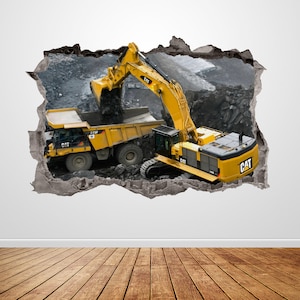 Truck Wall Decal Smashed 3D Graphic Caterpillar Wall Sticker Art Mural Poster Custom Vinyl Kids Room Decor Gift