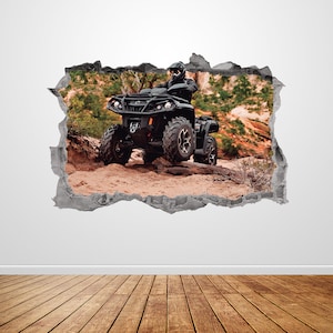 Quad Wall Decal Smashed 3D Graphic Off Road Sport Quad Wall Art Sticker Poster Custom Vinyl Home Kids Boys Room Decor Cadeau