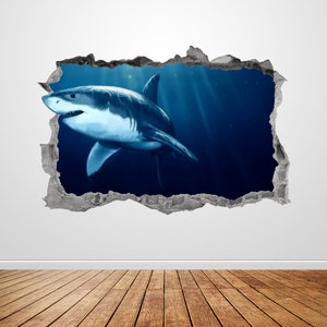 Hai-Wand-Aufkleber zerschlagen 3D Grafik großen weißen Hai Wand Kunst Aufkleber Wandbild Poster Kinder Zimmer Schlafzimmer Dekor Home Geschenk