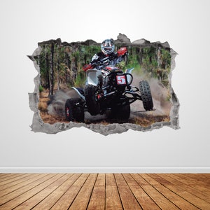 Quad Wall Decal Smashed 3D Graphic Off Road Sport Quad Wall Art Sticker Poster Custom Vinyl Home Kids Boys Room Decor Cadeau