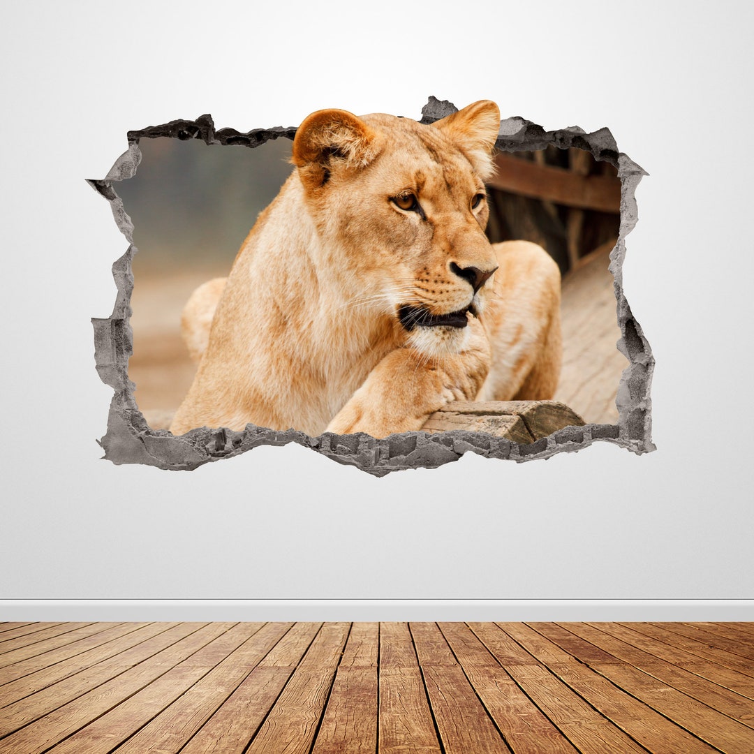Lion Wall Decal Smashed 3D Graphic Safari Animal Wall Sticker Art Mural ...