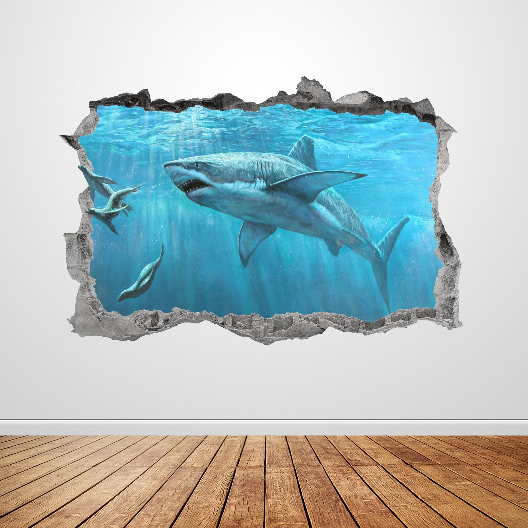 Great White Shark Wall Decal Smashed 3D Graphic Ocean Animal Etsy