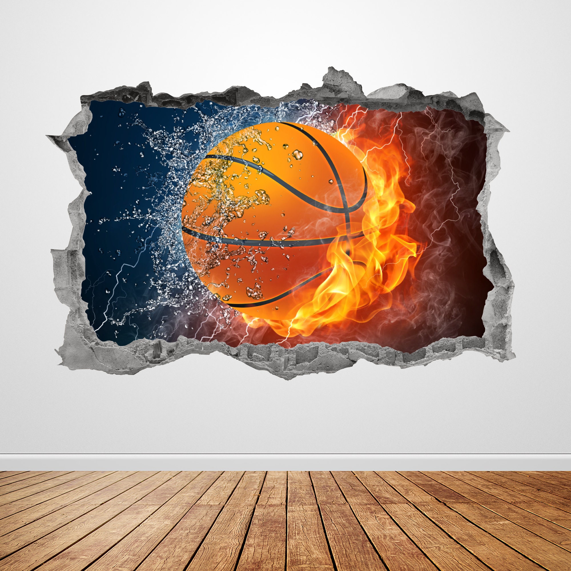 Basketball Wall Decal Smashed 3D Graphic Sports Wall Art Etsy
