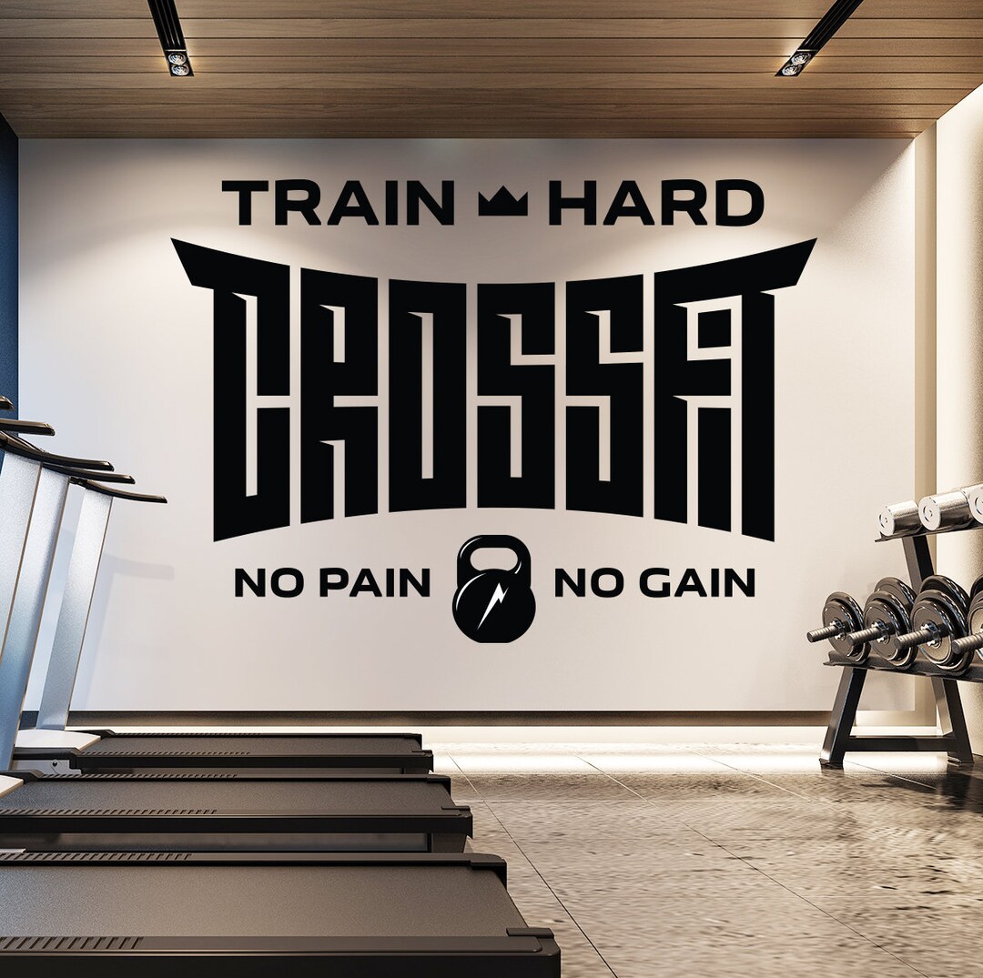 No Pain No Gain Crossfit Wall Art Decal Train Hard Fitness Gym Vinyl ...