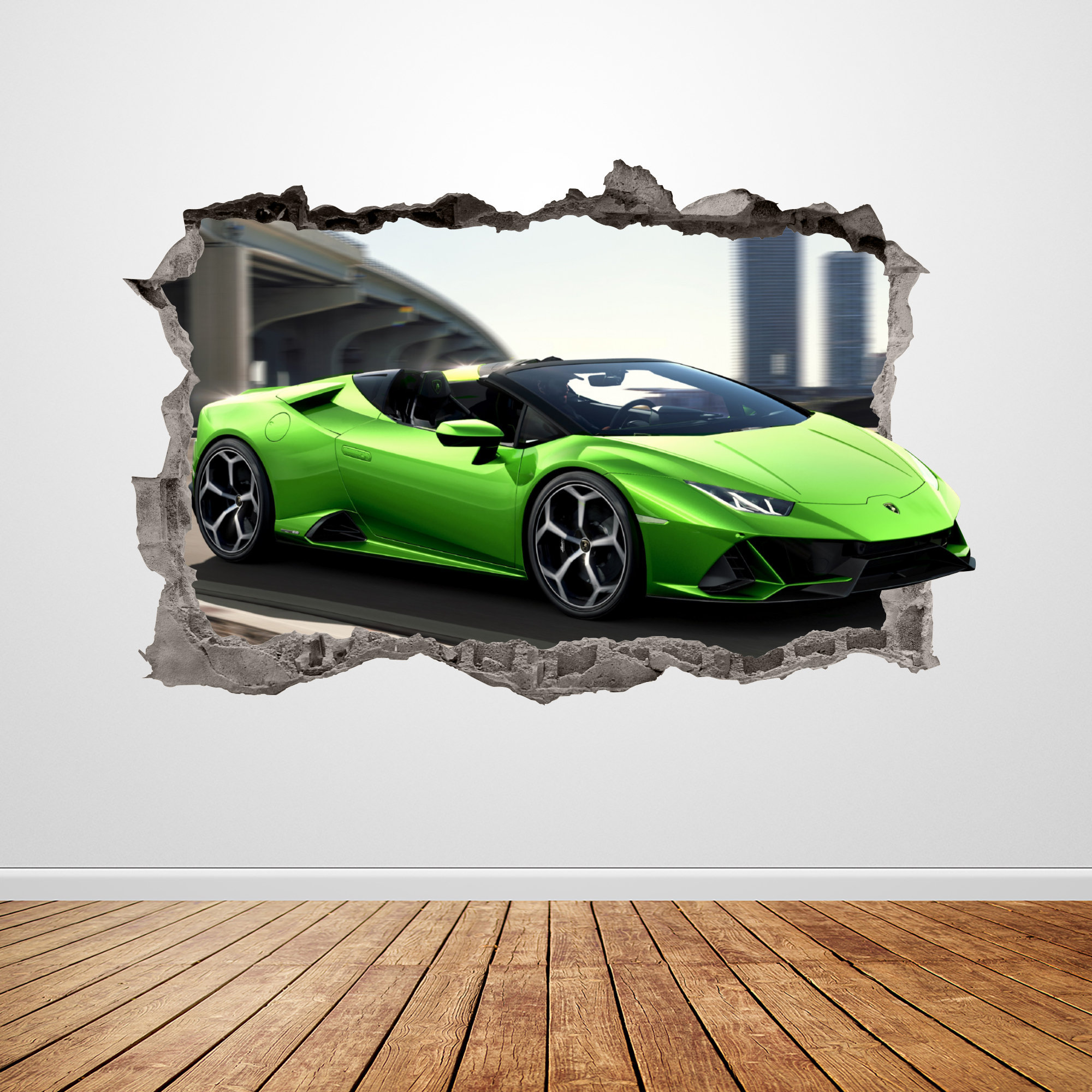 Lamborghini Wall Decal Smashed 3D Graphic Green Racing Car Wall Sticker Art Mural Poster Custom Boys Kids Room Decor Gift