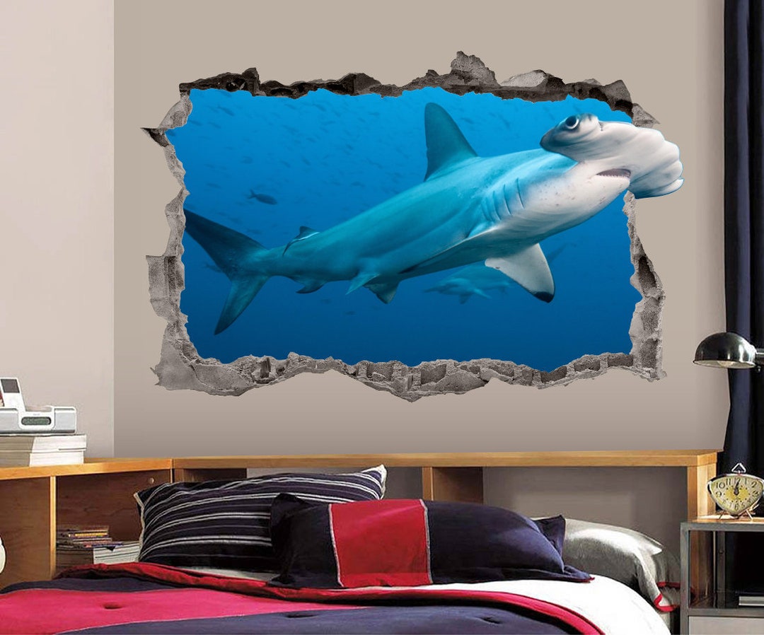 Shark Wall Decal 3D Art Stickers Vinyl Wall Decor Etsy