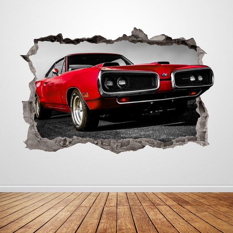 Vintage Car Wall Decal Smashed 3D Graphic Car Wall Sticker Art Mural
