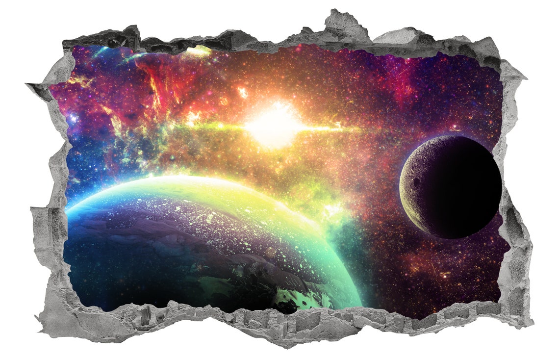 Galaxy Wall Decal Smashed 3D Graphic View Outer Space Wall Art Etsy