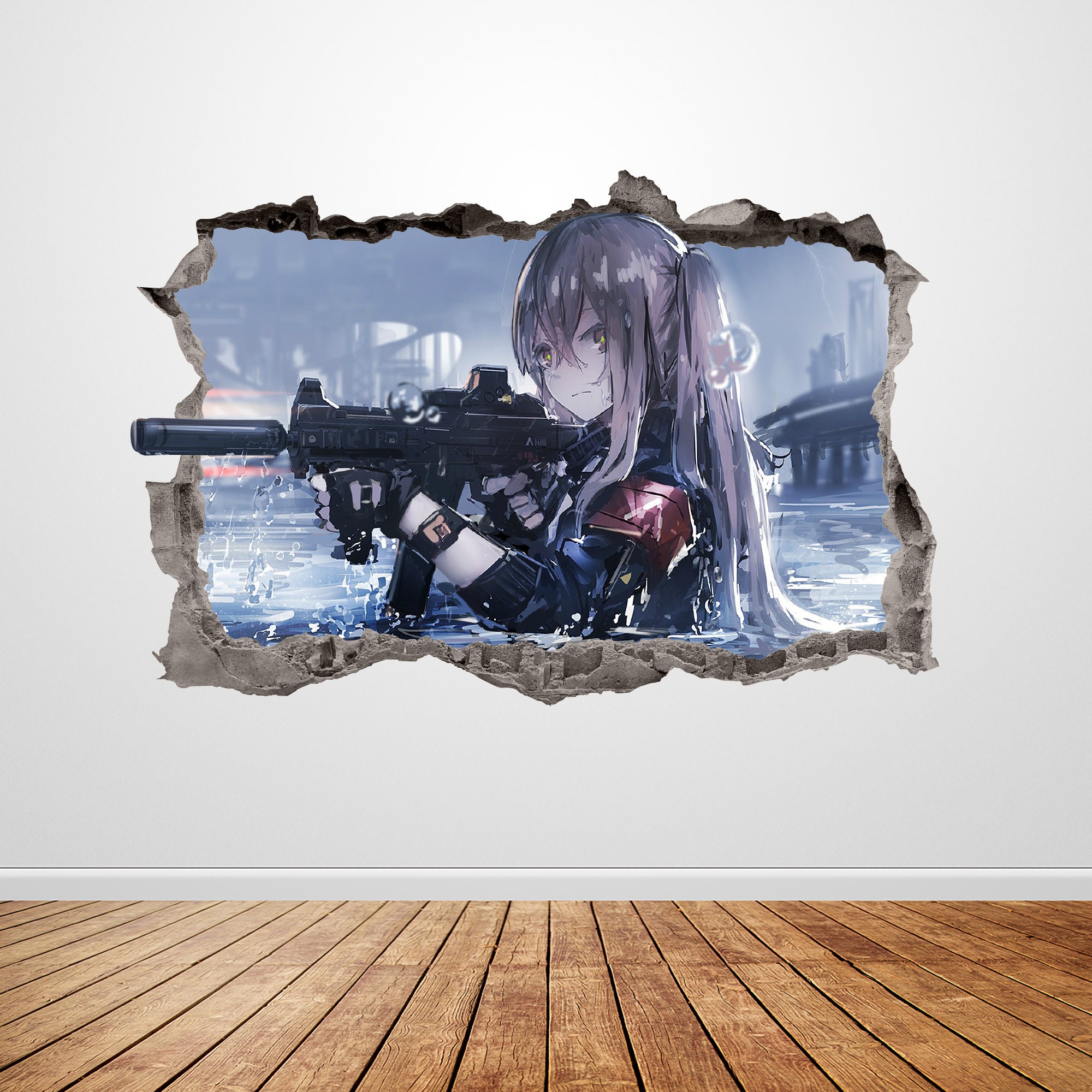 Anime Girl Wall Decal Smashed 3D Graphic Anime Wall Art Etsy