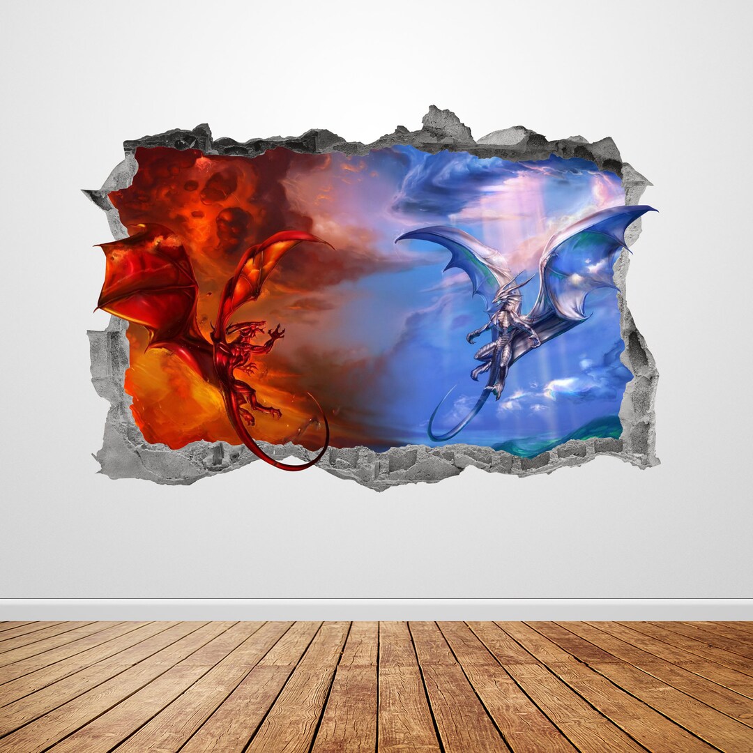 Dragon Wall Decal Smashed 3D Graphic Ice and Fire Dragon Wall Art ...