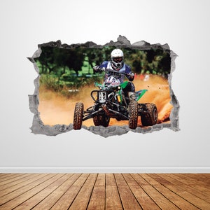 Quad Muurtattoo Smashed 3D Grafische Off Road Quad Bike Wall Art Sticker Muurschildering Poster Custom Vinyl Thuis Kids Jongens kamer Decor cadeau