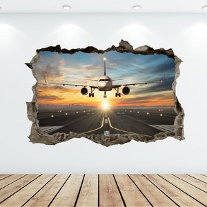 Airplane Wall Decal 3D AI Graphic Wall Art Sticker, Wall Decor, Commercial Airline Wall Sticker Poster Custom Vinyl Kids Bedroom Gift